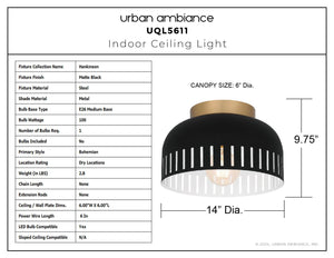 Urban Ambiance - Ceiling Light - UQL5611 Bohemian Indoor Ceiling Light, 7''H x 11''W x 11''D, Matte Black Finish, Hankinson Collection - 