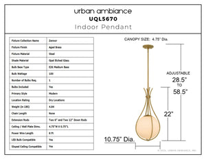 Urban Ambiance - Pendant - UQL5670 Modern Indoor Pendant, 22''H x 10.75''W x 10.75''D, Aged Brass Finish, Zennor Collection - 