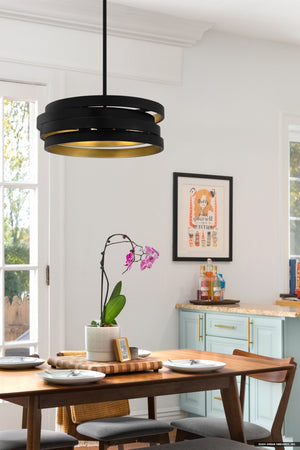 Urban Ambiance - Pendant - UQL5680 Cosmopolitan Indoor Pendant, 5.5''H x 16''W x 16''D, Matte Black Finish, Zennor Collection - 
