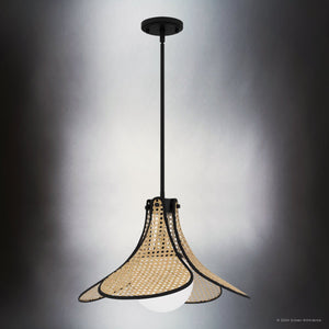 Urban Ambiance - Pendant - UQL5710 Bohemian Indoor Pendant, 13''H x 18''W x 18''D, Matte Black Finish, Zennor Collection - 