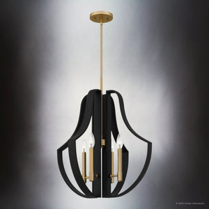 Urban Ambiance - Pendant - UQL5750 Luxe Industrial Indoor Pendant, 21.75''H x 22''W x 22''D, Matte Black Finish, Zennor Collection - 