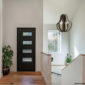Urban Ambiance - Pendant - UQL5750 Luxe Industrial Indoor Pendant, 21.75''H x 22''W x 22''D, Matte Black Finish, Zennor Collection - 