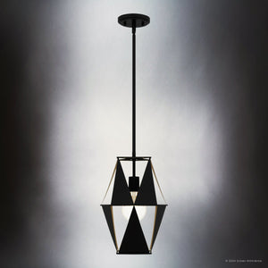 Urban Ambiance - Pendant - UQL5800 Cosmopolitan Indoor Pendant, 15''H x 10.25''W x 10.25''D, Matte Black Finish, San Sebastian Collection - 