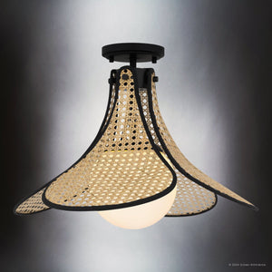 Urban Ambiance - Ceiling Light - UQL5820 Bohemian Indoor Ceiling Light, 15''H x 18''W x 18''D, Matte Black Finish, Moers Collection - 