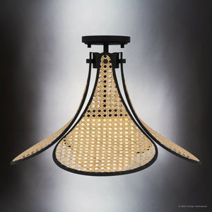 Urban Ambiance - Ceiling Light - UQL5820 Bohemian Indoor Ceiling Light, 15''H x 18''W x 18''D, Matte Black Finish, Moers Collection - 