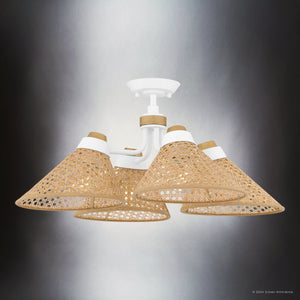 Urban Ambiance - Ceiling Light - UQL5830 Bohemian Indoor Ceiling Light, 11''H x 24''W x 24''D, Matte White Finish, Moers Collection - 