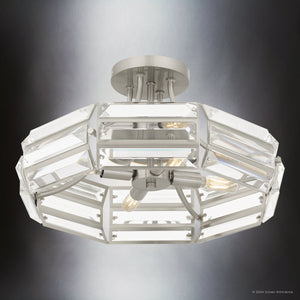 Urban Ambiance - Ceiling Light - UQL5850 Contemporary Indoor Ceiling Light, 9.25''H x 17''W x 17''D, Brushed Nickel Finish, Moers Collection - 