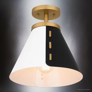 Urban Ambiance - Ceiling Light - UQL5860 Cosmopolitan Indoor Ceiling Light, 12''H x 12''W x 12''D, Brushed Weathered Brass Finish, Moers Collection - 