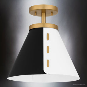 Urban Ambiance - Ceiling Light - UQL5860 Cosmopolitan Indoor Ceiling Light, 12''H x 12''W x 12''D, Brushed Weathered Brass Finish, Moers Collection - 