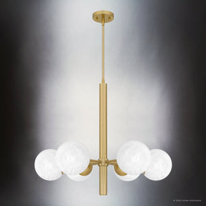Urban Ambiance - Chandelier - UQL5890 Mid - Century Modern Indoor Chandelier, 24.25''H x 28''W x 28''D, Aged Brass Finish, Regensburg Collection - 