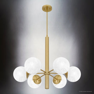 Urban Ambiance - Chandelier - UQL5890 Mid - Century Modern Indoor Chandelier, 24.25''H x 28''W x 28''D, Aged Brass Finish, Regensburg Collection - 