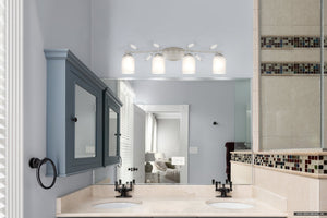 Urban Ambiance - Bath Light - UQL5942 Glam Indoor Bath Light, 9.25''H x 33.5''W x 6.5''D, Brushed Nickel Finish, Hadley Collection - 