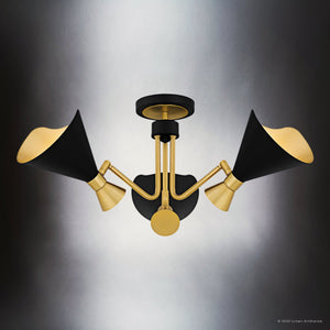 Urban Ambiance - Ceiling Light - UQL5960 Luxe Industrial Indoor Ceiling Light, 11.00''H x 26.00''W x 26.00''Dep, Matte Black Finish, Eastvale Collection - 