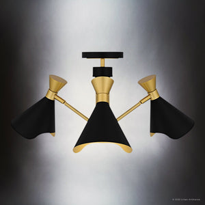 Urban Ambiance - Ceiling Light - UQL5960 Luxe Industrial Indoor Ceiling Light, 11.00''H x 26.00''W x 26.00''Dep, Matte Black Finish, Eastvale Collection - 