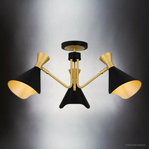 Urban Ambiance - Ceiling Light - UQL5960 Luxe Industrial Indoor Ceiling Light, 11.00''H x 26.00''W x 26.00''Dep, Matte Black Finish, Eastvale Collection - 