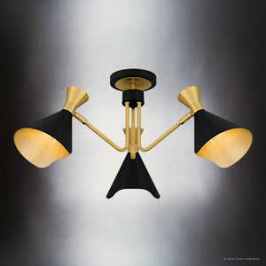 Urban Ambiance - Ceiling Light - UQL5960 Luxe Industrial Indoor Ceiling Light, 11.00''H x 26.00''W x 26.00''Dep, Matte Black Finish, Eastvale Collection - 