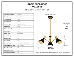 Urban Ambiance - Chandelier - UQL5961 Luxe Industrial Indoor Chandelier, 9.00''H x 26.00''W x 26.00''Dep, Matte Black Finish, Eastvale Collection - 