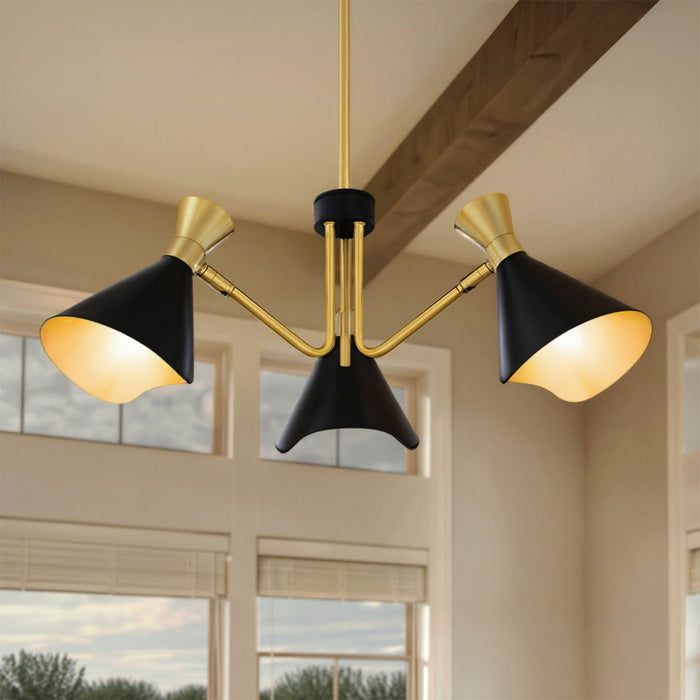 UQL5961 Luxe Industrial Indoor Chandelier, 9.00''H x 26.00''W x 26.00''Dep, Matte Black Finish, Eastvale Collection