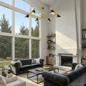 Urban Ambiance - Chandelier - UQL5962 Luxe Industrial Indoor Chandelier, 17.50''H x 52.00''W x 52.00''Dep, Matte Black Finish, Eastvale Collection - 