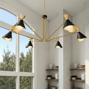 Urban Ambiance - Chandelier - UQL5962 Luxe Industrial Indoor Chandelier, 17.50''H x 52.00''W x 52.00''Dep, Matte Black Finish, Eastvale Collection - 