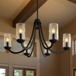 Urban Ambiance - Chandelier - UQL5971 Traditional Indoor Chandelier, 20.00''H x 32.00''W x 32.00''Dep, Matte Black Finish, Shoreline Collection - 