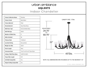 Urban Ambiance - Chandelier - UQL5973 Traditional Indoor Chandelier, 22.00''H x 45.00''W x 45.00''Dep, Matte Black Finish, Shoreline Collection - 