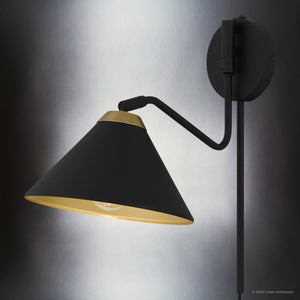 Urban Ambiance - Wall Sconce - UQL5982 Urban Loft Indoor Wall Sconce, 12.00''H x 10.00''W x 16.75''Dep, Matte Black Finish, Hanford Collection - 