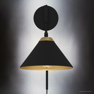 Urban Ambiance - Wall Sconce - UQL5982 Urban Loft Indoor Wall Sconce, 12.00''H x 10.00''W x 16.75''Dep, Matte Black Finish, Hanford Collection - 