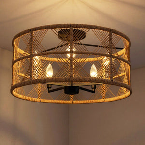 Urban Ambiance - Ceiling Light - UQL5991 Bohemian Indoor Ceiling Light, 11.25''H x 22.00''W x 22.00''Dep, Matte Black Finish, Rosemead Collection - 