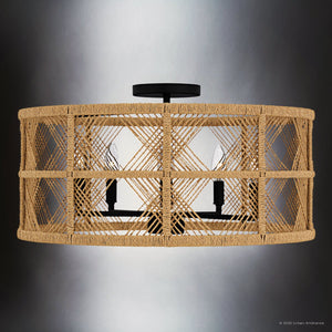 Urban Ambiance - Ceiling Light - UQL5991 Bohemian Indoor Ceiling Light, 11.25''H x 22.00''W x 22.00''Dep, Matte Black Finish, Rosemead Collection - 