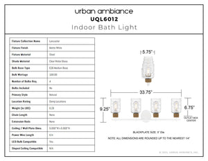 Urban Ambiance - Bath Light - UQL6012 Natural Indoor Bath Light, 9.25''H x 33.75''W x 5.75''Dep, Matte White Finish, Lancaster Collection - 