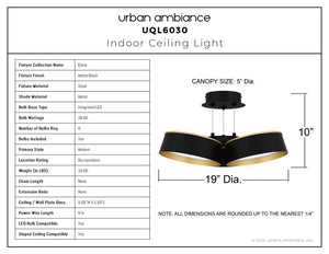 Urban Ambiance - Ceiling Light - UQL6030 Modern Indoor Ceiling Light, 10.00''H x 19.00''W x 19.00''Dep, Matte Black Finish, Elyria Collection - 