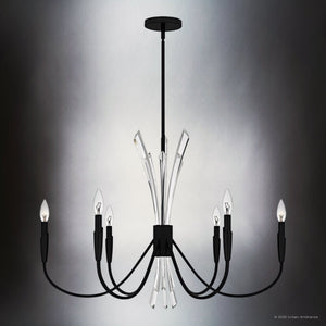 Urban Ambiance - Chandelier - UQL6051 Glam Indoor Chandelier, 24.25''H x 32.00''W x 32.00''Dep, Matte Black Finish, Wheaton Collection - 