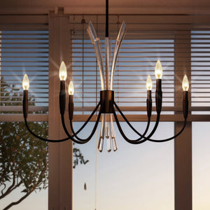 Urban Ambiance - Chandelier - UQL6051 Glam Indoor Chandelier, 24.25''H x 32.00''W x 32.00''Dep, Matte Black Finish, Wheaton Collection - 