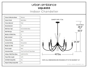 Urban Ambiance - Chandelier - UQL6053 Glam Indoor Chandelier, 25.00''H x 40.00''W x 40.00''Dep, Matte Black Finish, Wheaton Collection - 