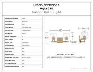 Urban Ambiance - Bath Light - UQL6080 Cosmopolitan Indoor Bath Light, 8.25''H x 16.00''W x 7.50''Dep, Bronze Gold Finish, Delano Collection - 