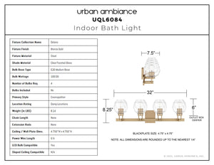 Urban Ambiance - Bath Light - UQL6084 Cosmopolitan Indoor Bath Light, 8.25''H x 32.00''W x 7.50''Dep, Bronze Gold Finish, Delano Collection - 