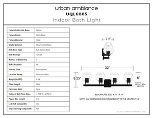 Urban Ambiance - Bath Light - UQL6085 Cosmopolitan Indoor Bath Light, 8.25''H x 32.00''W x 7.50''Dep, Matte Black Finish, Delano Collection - 