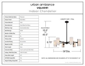 Urban Ambiance - Chandelier - UQL6091 Eclectic Indoor Chandelier, 8.75''H x 36.00''W x 36.00''Dep, Matte Black Finish, Florissant Collection - 