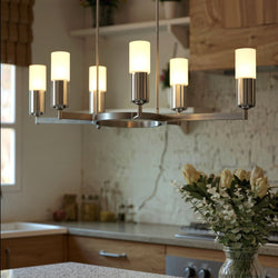 Urban Ambiance - Chandelier - UQL6100 Transitional Indoor Chandelier, 10.25''H x 48.00''W x 18.25''Dep, Brushed Nickel Finish, Bradenton Collection - 