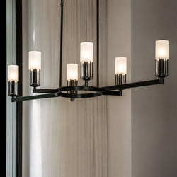 Urban Ambiance - Chandelier - UQL6101 Transitional Indoor Chandelier, 10.25''H x 48.00''W x 18.25''Dep, Matte Black Finish, Bradenton Collection - 