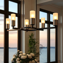 Urban Ambiance - Chandelier - UQL6101 Transitional Indoor Chandelier, 10.25''H x 48.00''W x 18.25''Dep, Matte Black Finish, Bradenton Collection - 