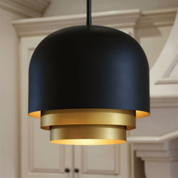 Urban Ambiance - Pendant - UQL6120 Glam Indoor Pendant, 11.50''H x 12.00''W x 12.00''Dep, Matte Black Finish, Joplin Collection - 