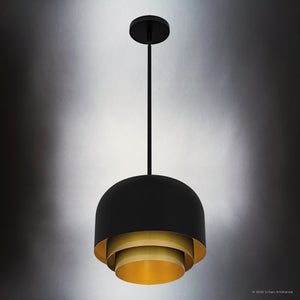 Urban Ambiance - Pendant - UQL6120 Glam Indoor Pendant, 11.50''H x 12.00''W x 12.00''Dep, Matte Black Finish, Joplin Collection - 