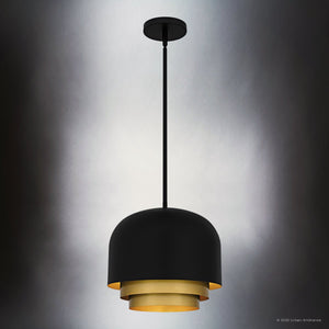 Urban Ambiance - Pendant - UQL6120 Glam Indoor Pendant, 11.50''H x 12.00''W x 12.00''Dep, Matte Black Finish, Joplin Collection - 