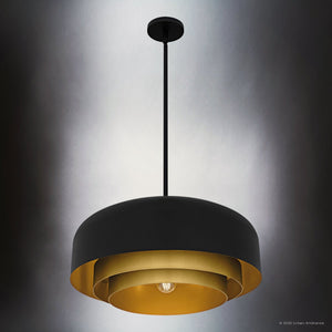 Urban Ambiance - Pendant - UQL6121 Glam Indoor Pendant, 11.50''H x 22.00''W x 22.00''Dep, Matte Black Finish, Joplin Collection - 