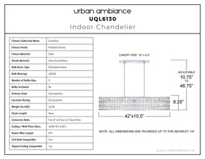 Urban Ambiance - Chandelier - UQL6130 Cosmopolitan Indoor Chandelier, 8.25''H x 42.00''W x 10.50''Dep, Polished Chrome Finish, Casselton Collection - 