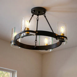 Urban Ambiance - Ceiling Light - UQL6140 Tuscan Indoor Ceiling Light, 12.50''H x 20.00''W x 20.00''Dep, Matte Black Finish, Lenexa Collection - 