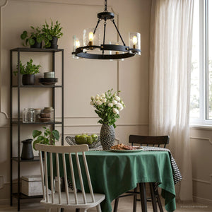 Urban Ambiance - Chandelier - UQL6141 Tuscan Indoor Chandelier, 14.25''H x 20.00''W x 20.00''Dep, Matte Black Finish, Lenexa Collection - 