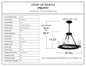 Urban Ambiance - Chandelier - UQL6141 Tuscan Indoor Chandelier, 14.25''H x 20.00''W x 20.00''Dep, Matte Black Finish, Lenexa Collection - 